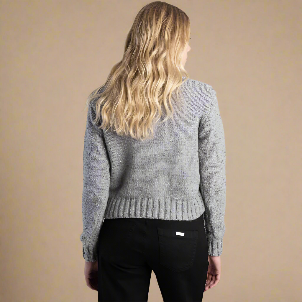 Neutral Babe - Grey Sequin Logo Knit Sweater
