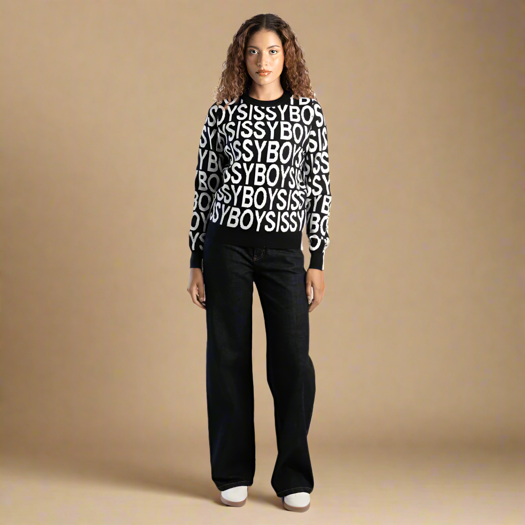 Chelsea - Black/White Contrasted Logo Knit Sweater