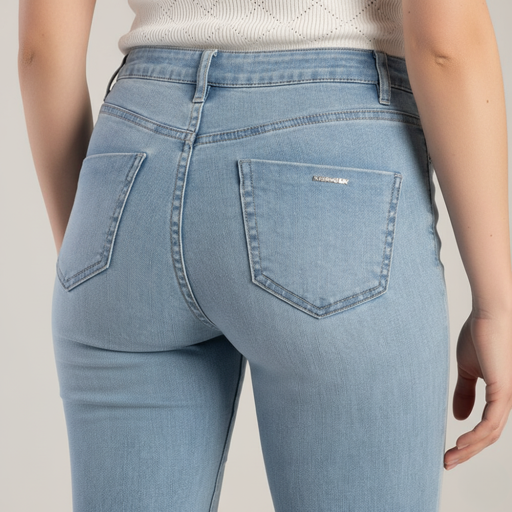 Light vintage wash women's skinny jeans with mid-waist fit by Sissy Boy for everyday casual wear