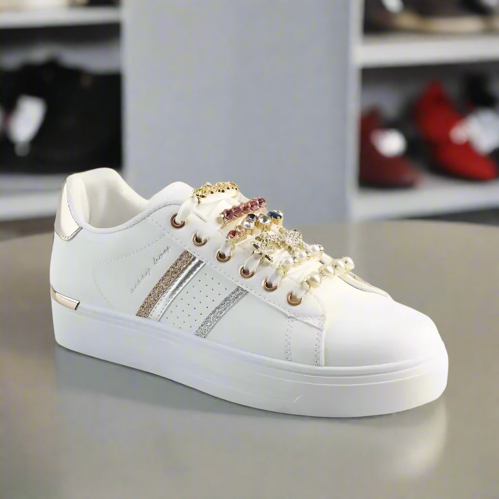 Adorn - Sneaker With Lace Trim - White/Gold