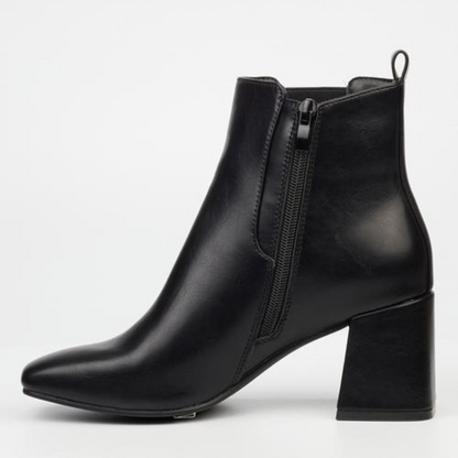 Butterfly Feet Shardae 1 black ankle boots with block heel and square toe
