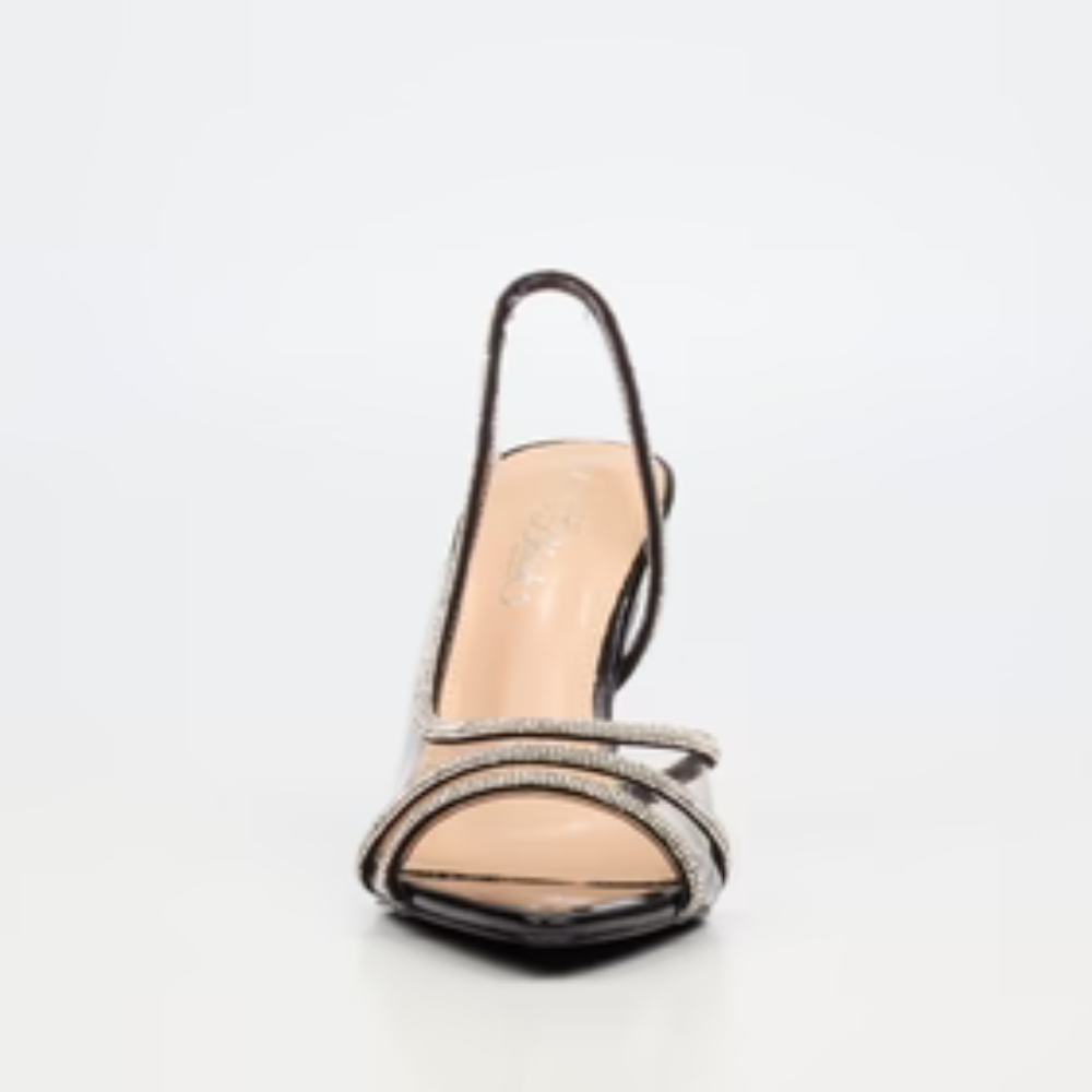 Elegant black slingback high heel with sparkling diamante detail