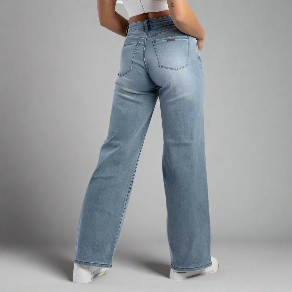 New in a light denim wash relaxed fit denim jean
