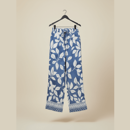 Mellow Wave -Blue/White Wide Leg Pants
