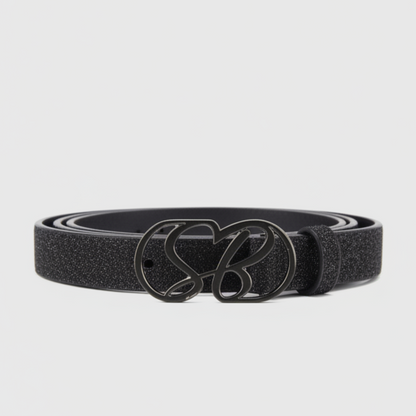 Sissy Boy Glam Belt for women in black glitter with tinted  black metallic buckle