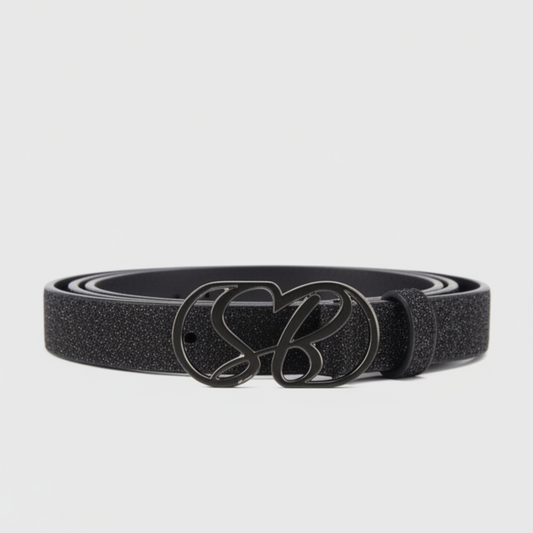 Sissy Boy Glam Belt for women in black glitter with tinted  black metallic buckle