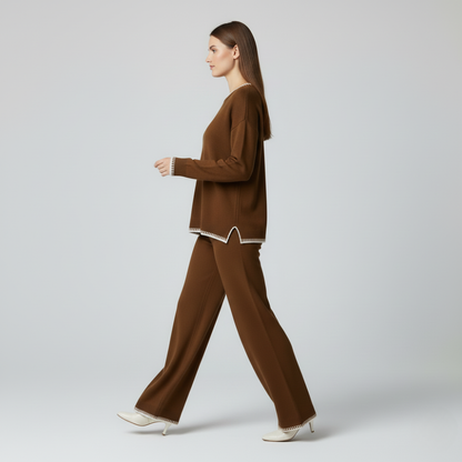 Relaxed fit knit co-ord set for women in rust colour