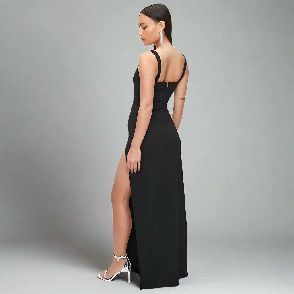 Sissy Boy TIME TO LIVE dress: a classic black evening gown with a flattering silhouette and stylish slit