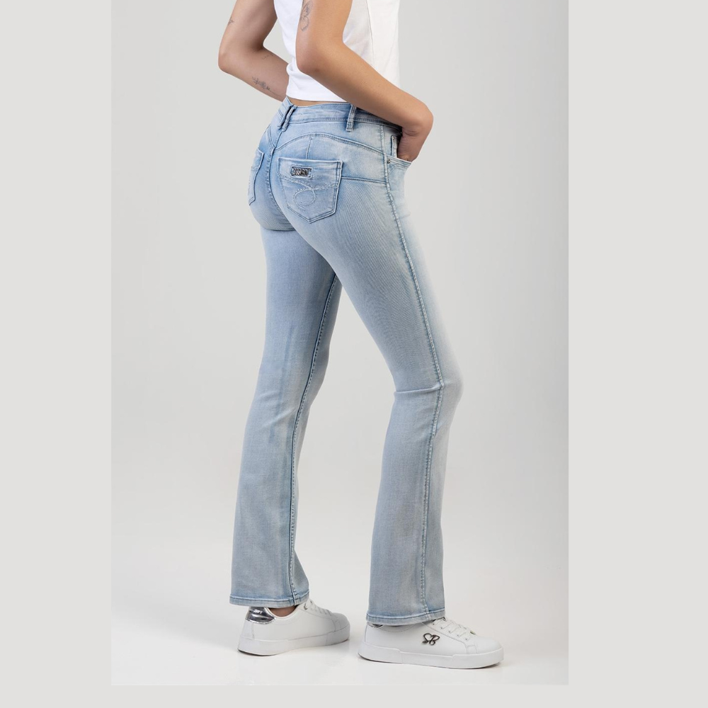 Women's light vintage wash bootleg jeans with Bum Booster fit by Sissy Boy.