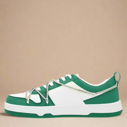 Sissy Boy Green Iridescent Sneaker With Diamante Trim