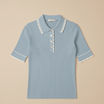 Modern Dynasty pastel blue fitted knit golf shirt for smart casual outfits
