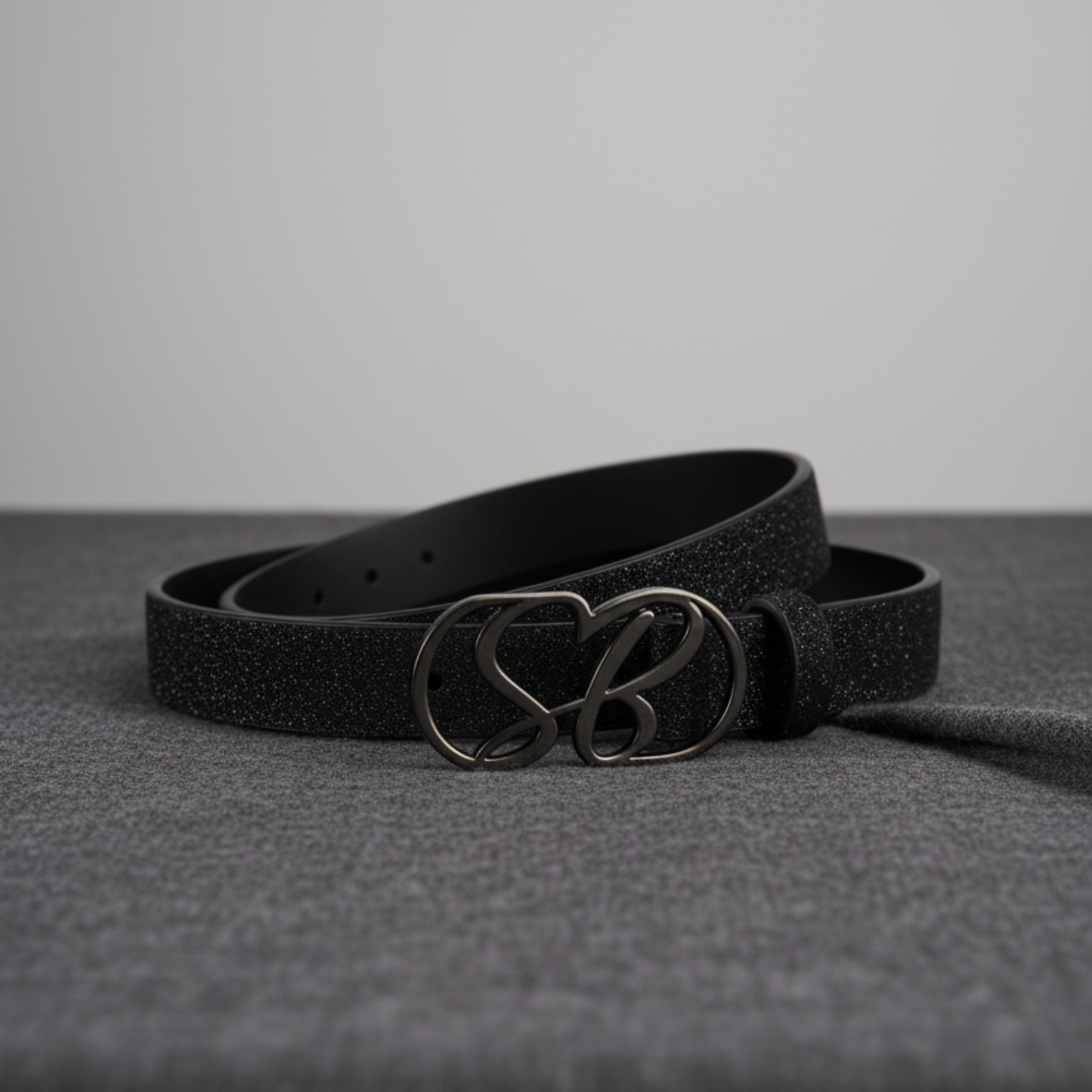 Stylish black glitter belt with SB logo buckle – Sissy Boy women’s accessory