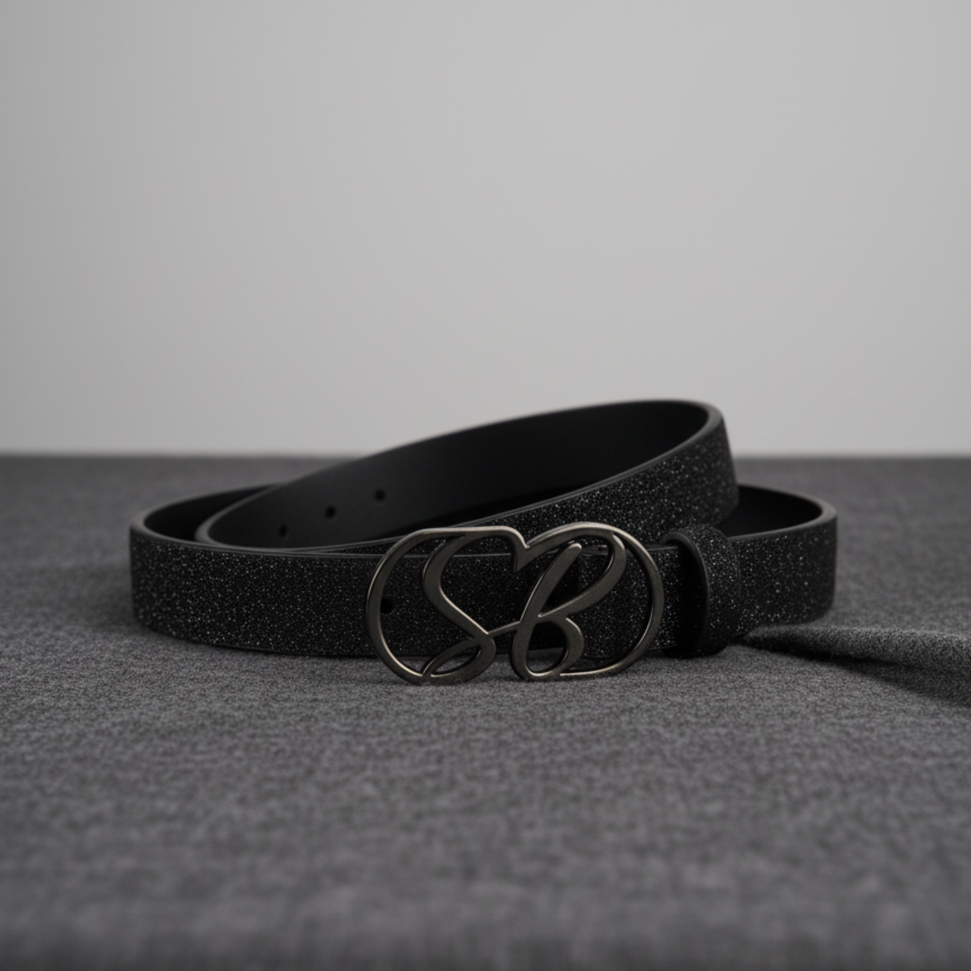 Stylish black glitter belt with SB logo buckle – Sissy Boy women’s accessory