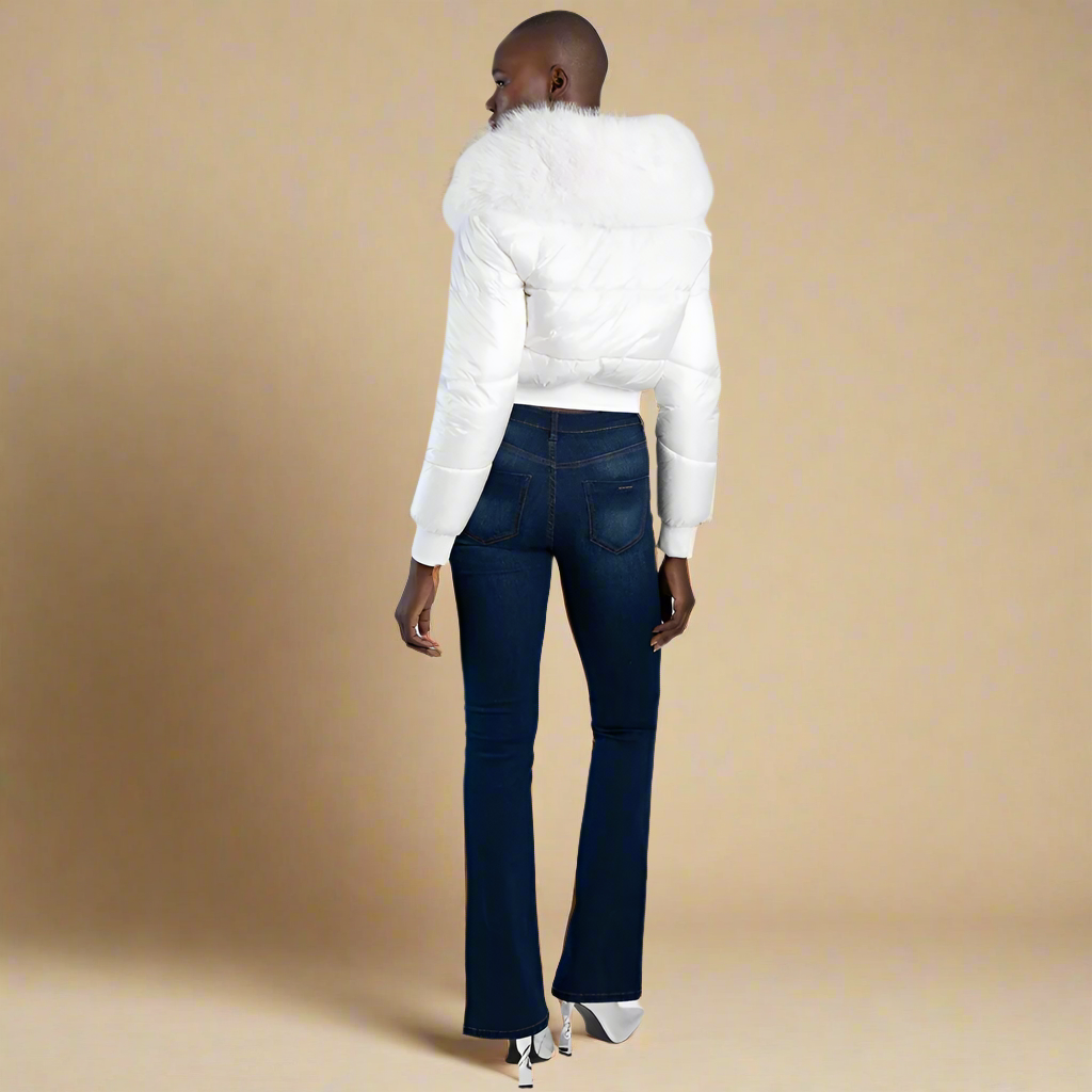 White quilted Wiinter fur collar puffer jacket by Sissy Boy
