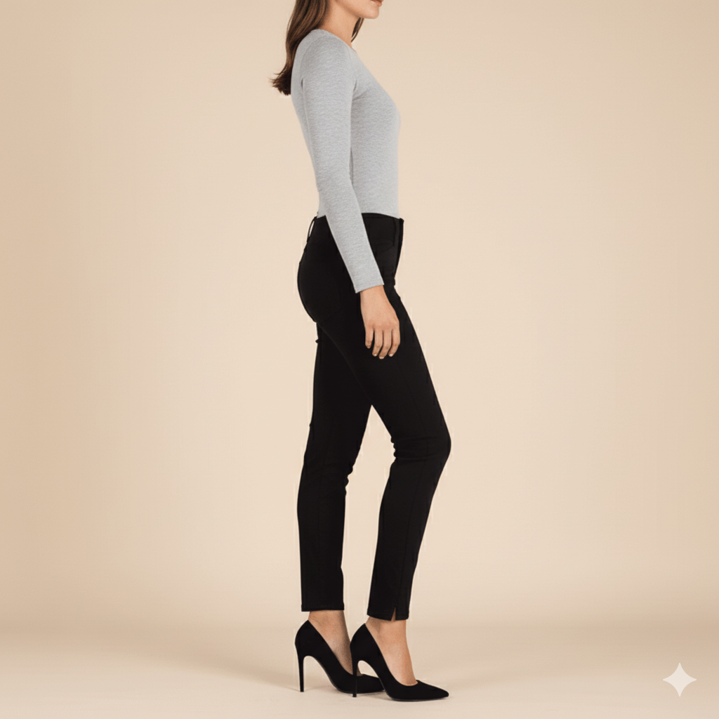 Black slim fit Sissy Boy work trousers for women, skinny tailored office pants, elegant workwear staple