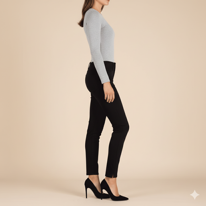 Black slim fit Sissy Boy work trousers for women, skinny tailored office pants, elegant workwear staple