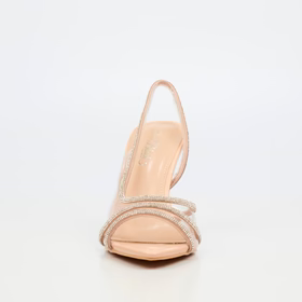 Elegant Miss Black nude heel with sparkling diamante detail.