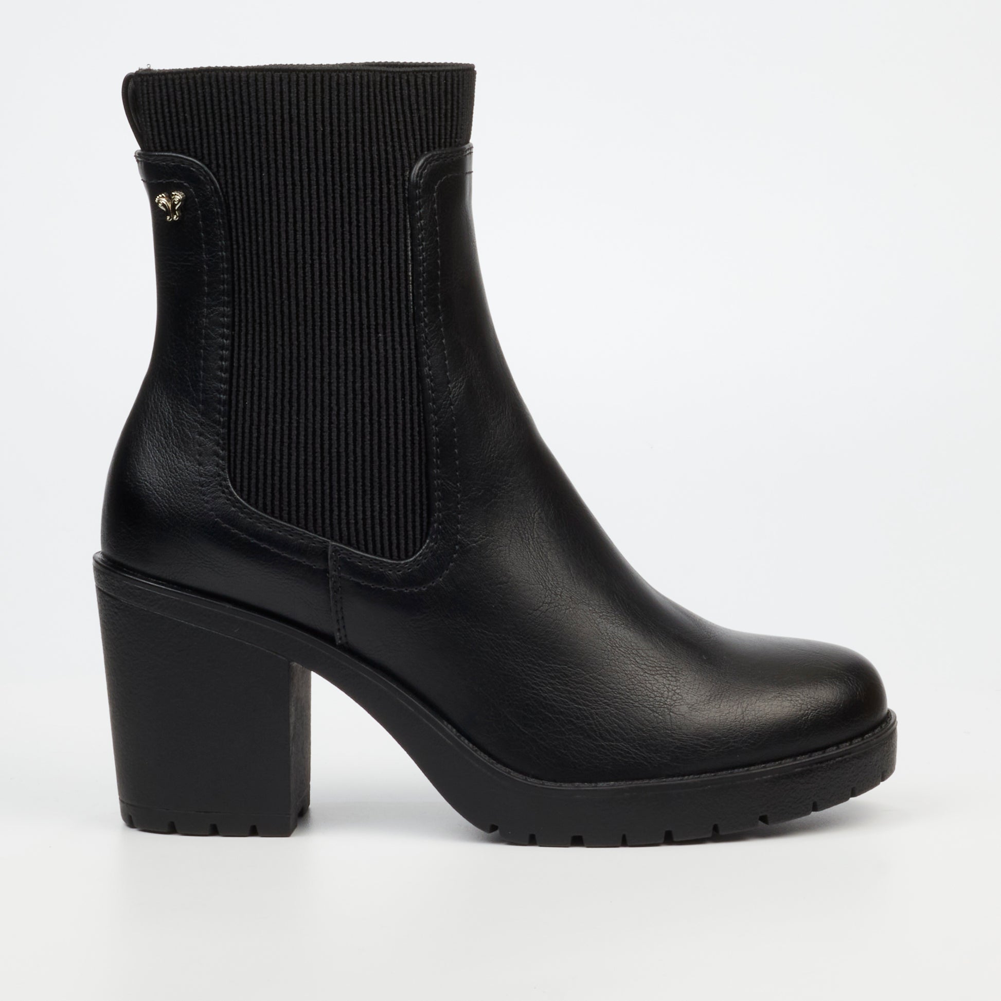 Black ankle boots with round toe and elastic gusset by Butterfly Feet.