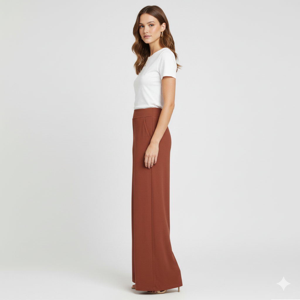 Women’s Urban Luxe wide-leg pants in rust with elasticated waistband