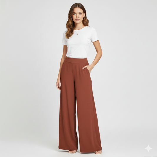 Urban Luxe rust wide-leg pants for women in flowy high-rise fit - Modern Dynasty