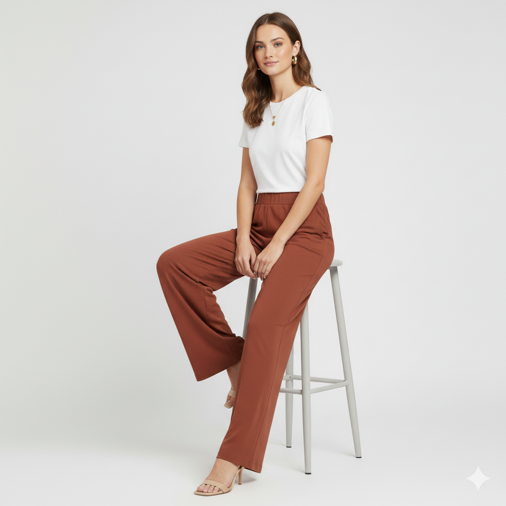 Modern Dynasty Urban Luxe rust wide-leg pants with pockets and relaxed drape