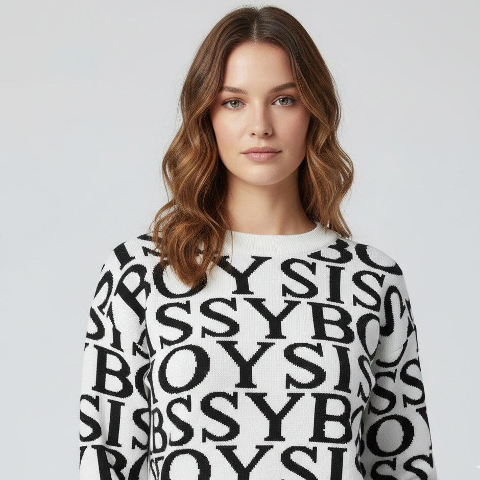 Sissy Boy logo print winter knit sweater for women