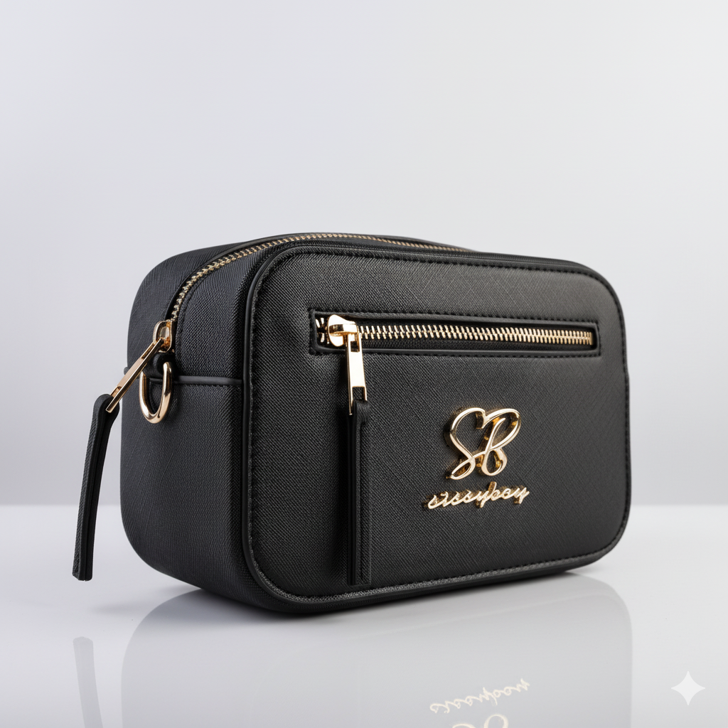 Black Sissy Boy crossbody bag with adjustable strap and zip closure