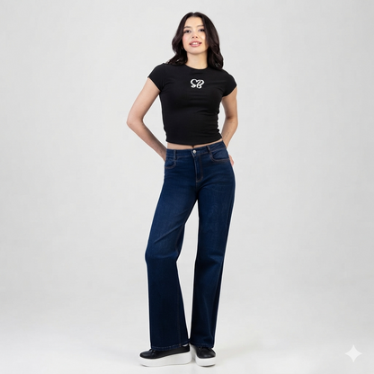 Women's dark blue high waisted wide leg jeans by Sissy Boy – Sophia
