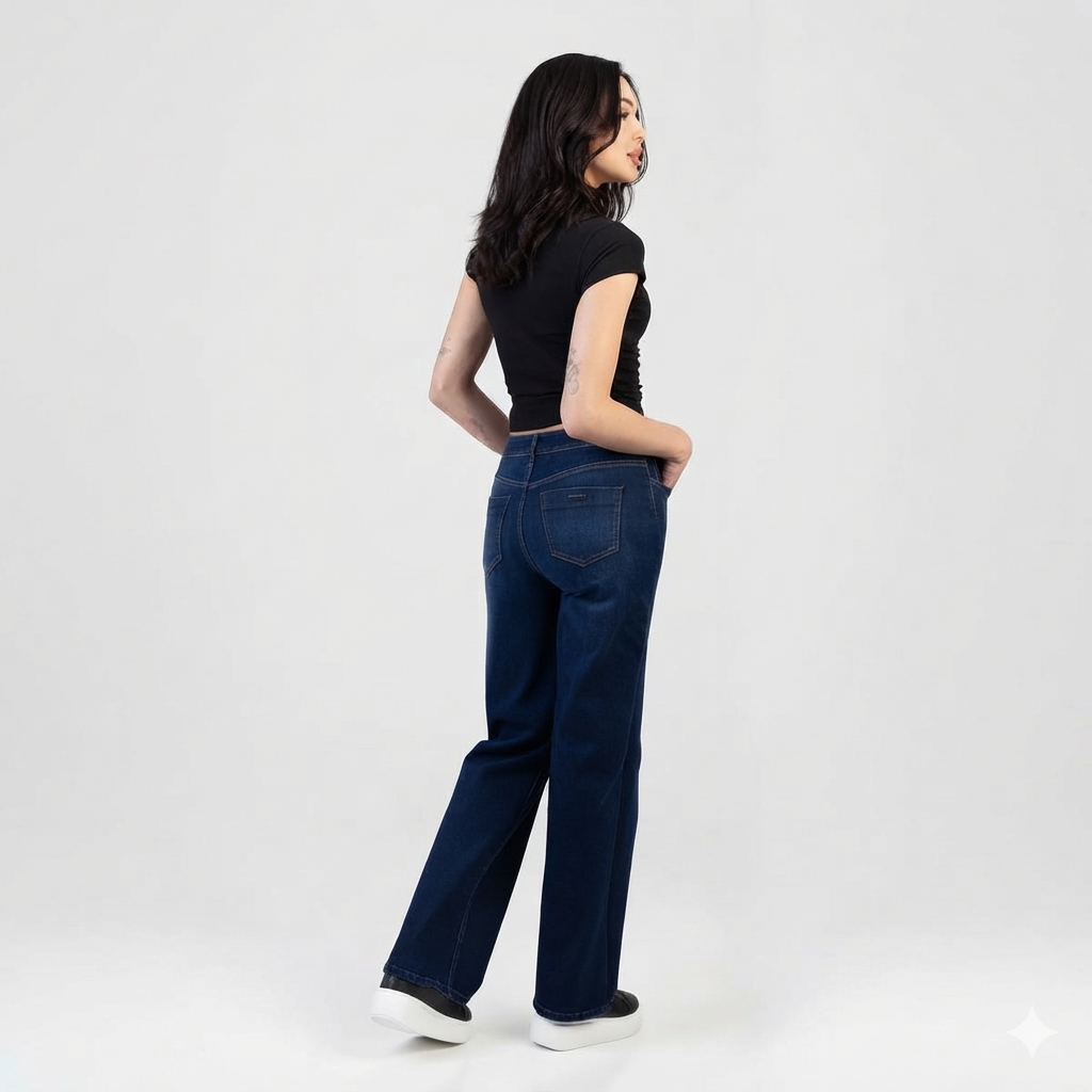 Sissy Boy Sophia high rise wide leg jeans in dark blue denim for women