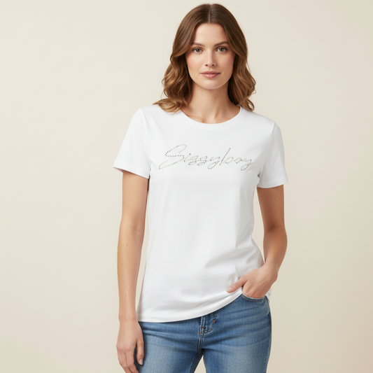 Sissy Boy Dream Drifter white T-shirt with pearl and rhinestone logo