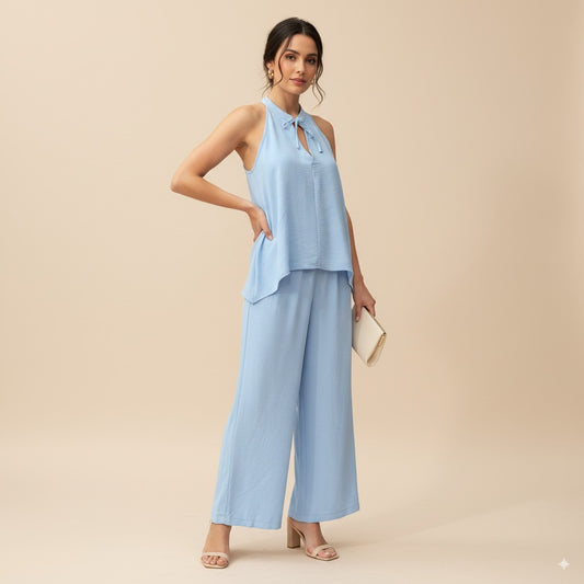 Easy Breezy Powder Blue Sleeveless Top and Wide-Leg Pants Set By Modern Dynasty