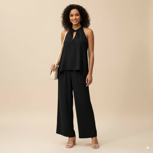 Modern Dynasty Easy Breezy Black Sleeveless Top and Wide-Leg Pants Set