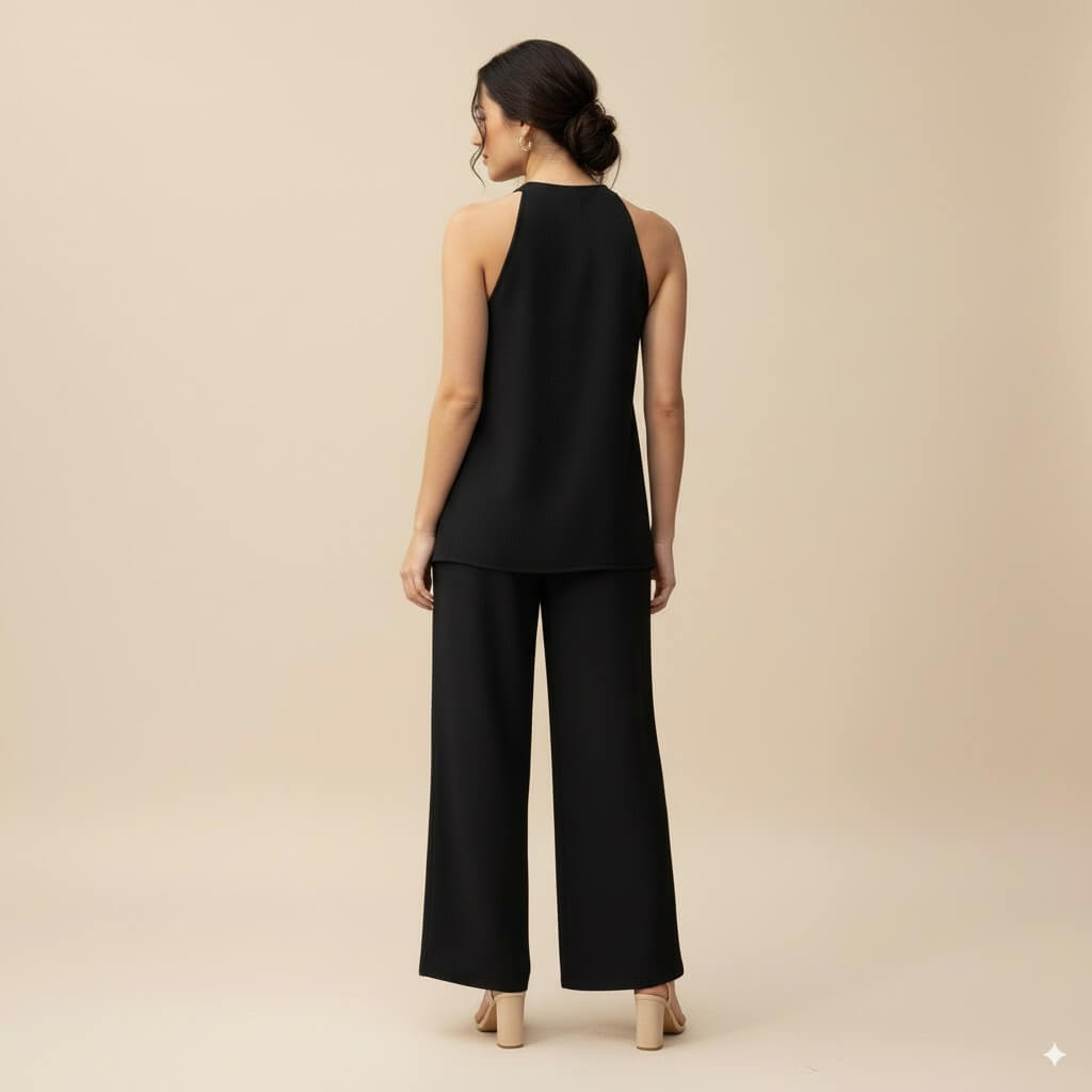 Black Sleeveless Top and Wide-Leg Pants – Elegant Everyday Outfit