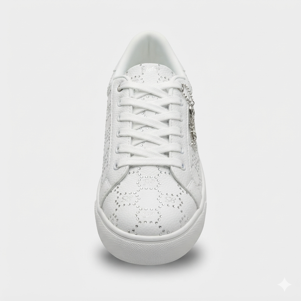 Avril white lace-up sneaker with sparkling bling