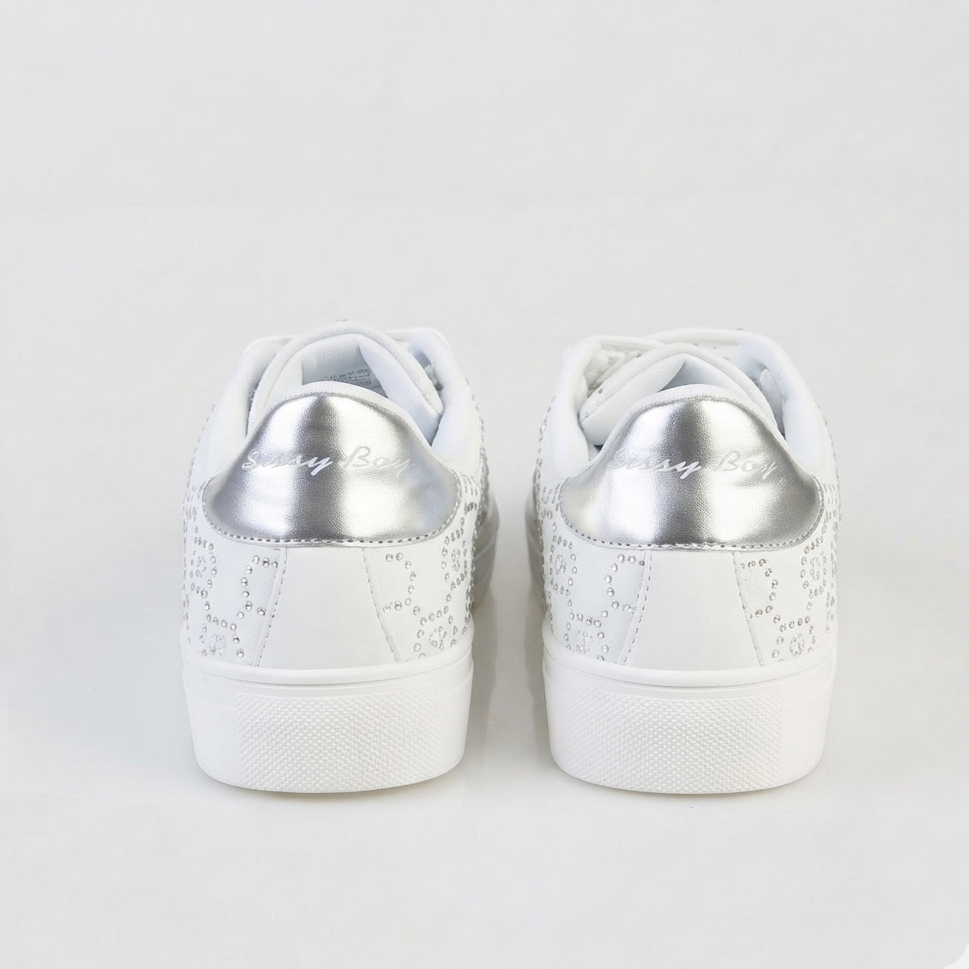 Sissy Boy white women's sneaker with bling detail