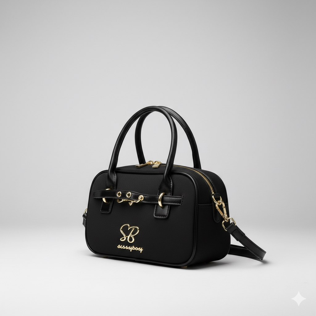 Sissy Boy structured black crossbody bag with top handles and logo
