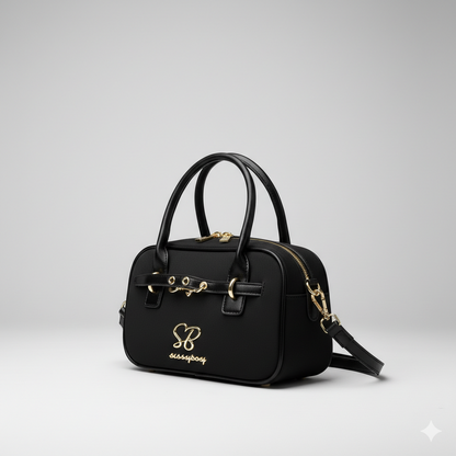 Sissy Boy structured black crossbody bag with top handles and logo