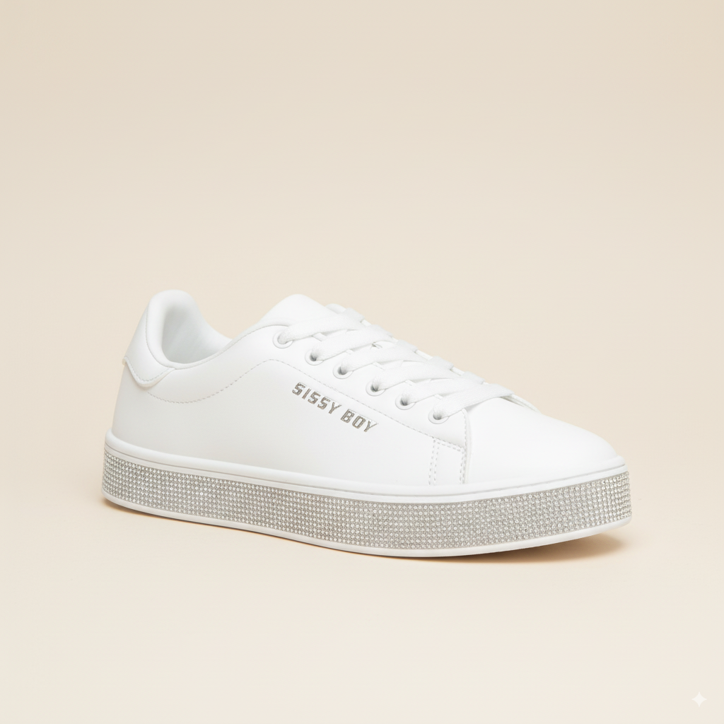 Duchess by Sissy Boy – Elegant White Women’s Sneaker with Textured Glitter Sole
