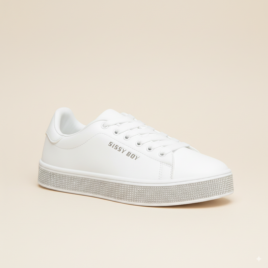 Duchess by Sissy Boy – Elegant White Women’s Sneaker with Textured Glitter Sole