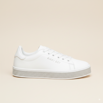 Sissy Boy Duchess White Sneaker – Stylish Women’s Casual Shoe with Rhinestone Sole Detail