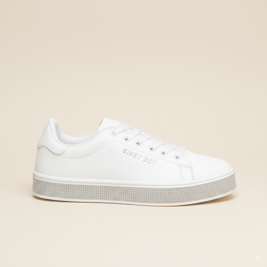 Sissy Boy Duchess White Sneaker – Stylish Women’s Casual Shoe with Rhinestone Sole Detail