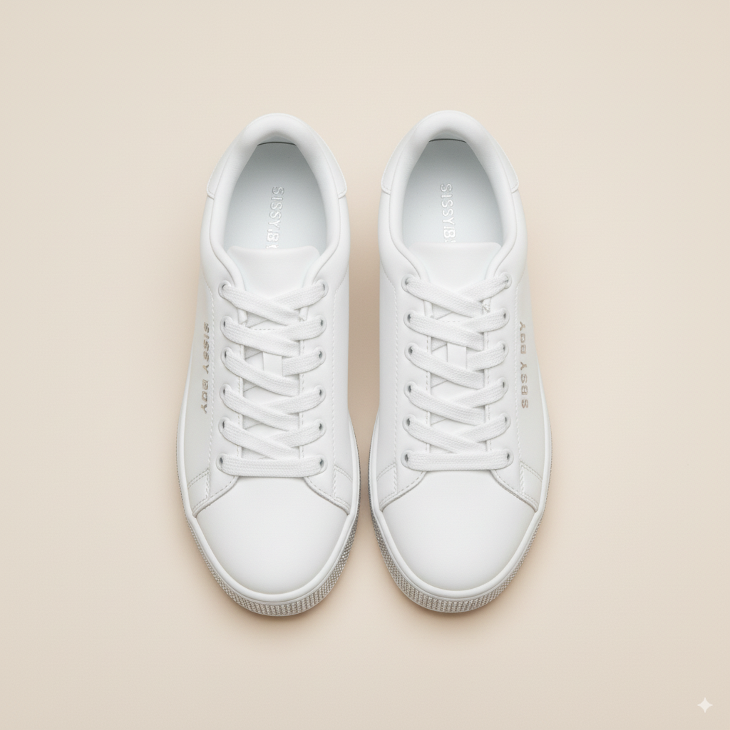 Sissy Boy Duchess Ladies Sneaker – Classic White Casual Shoe with Sparkle Accent