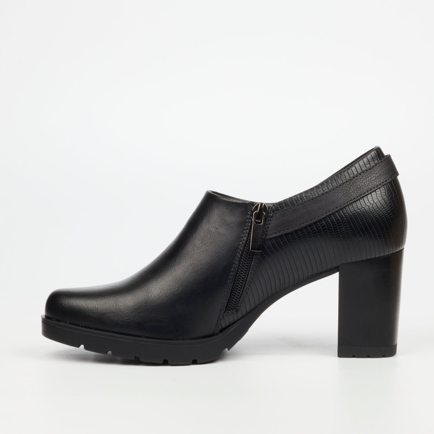 Versatile Butterfly Feet ankle boots in black with a polished finish and easy zip closure.


