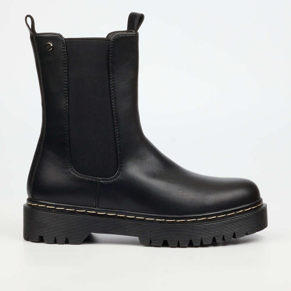 Miss Black Nirvana 2 black ankle boot with chunky sole and round toe design