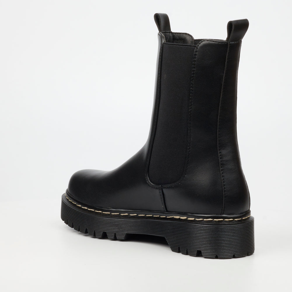 Black chunky bottom ankle boot for women in classic Chelsea style