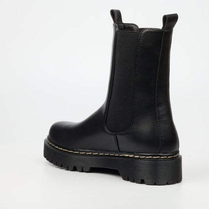 Black chunky bottom ankle boot for women in classic Chelsea style