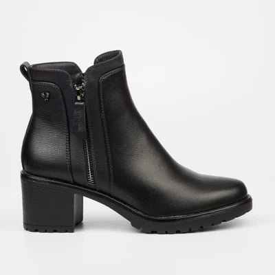 Butterfly Feet black ankle boot with double zip detail
