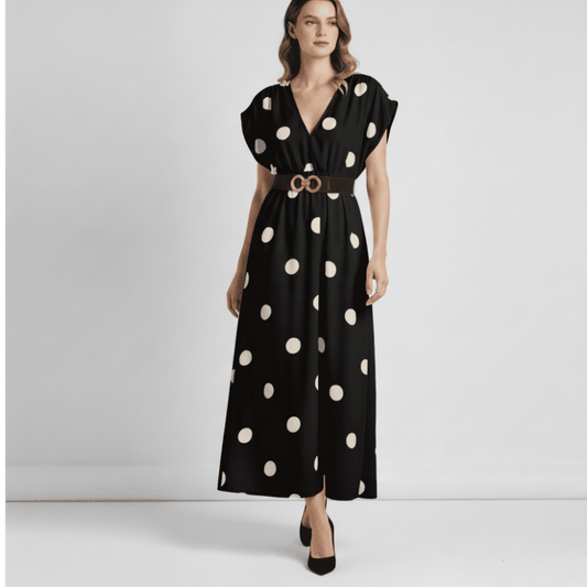 Modern Dynasty Malia black polka dot maxi dress for women