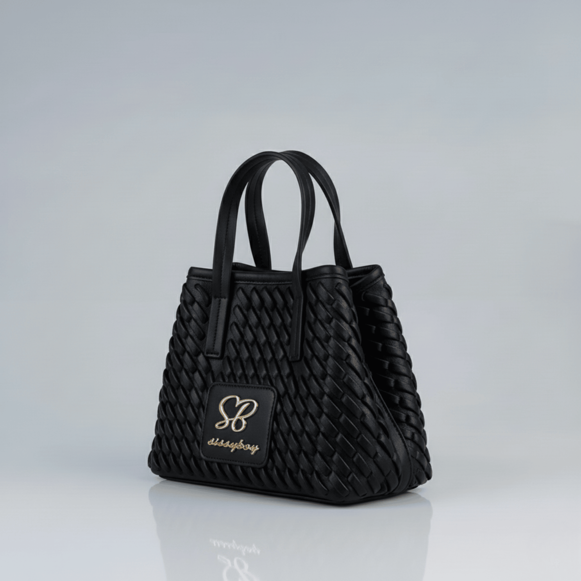 Sissy Boy black woven mini purse, structured silhouette, perfect for fashion-forward outfits