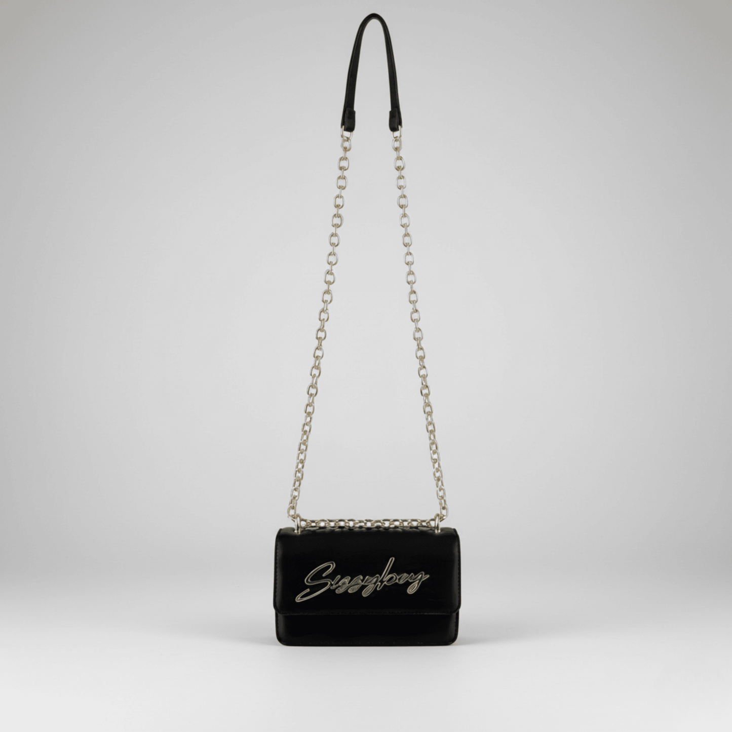SLAY FEST Sissy Boy black handbag, structured silhouette, gold branding, perfect for everyday chic